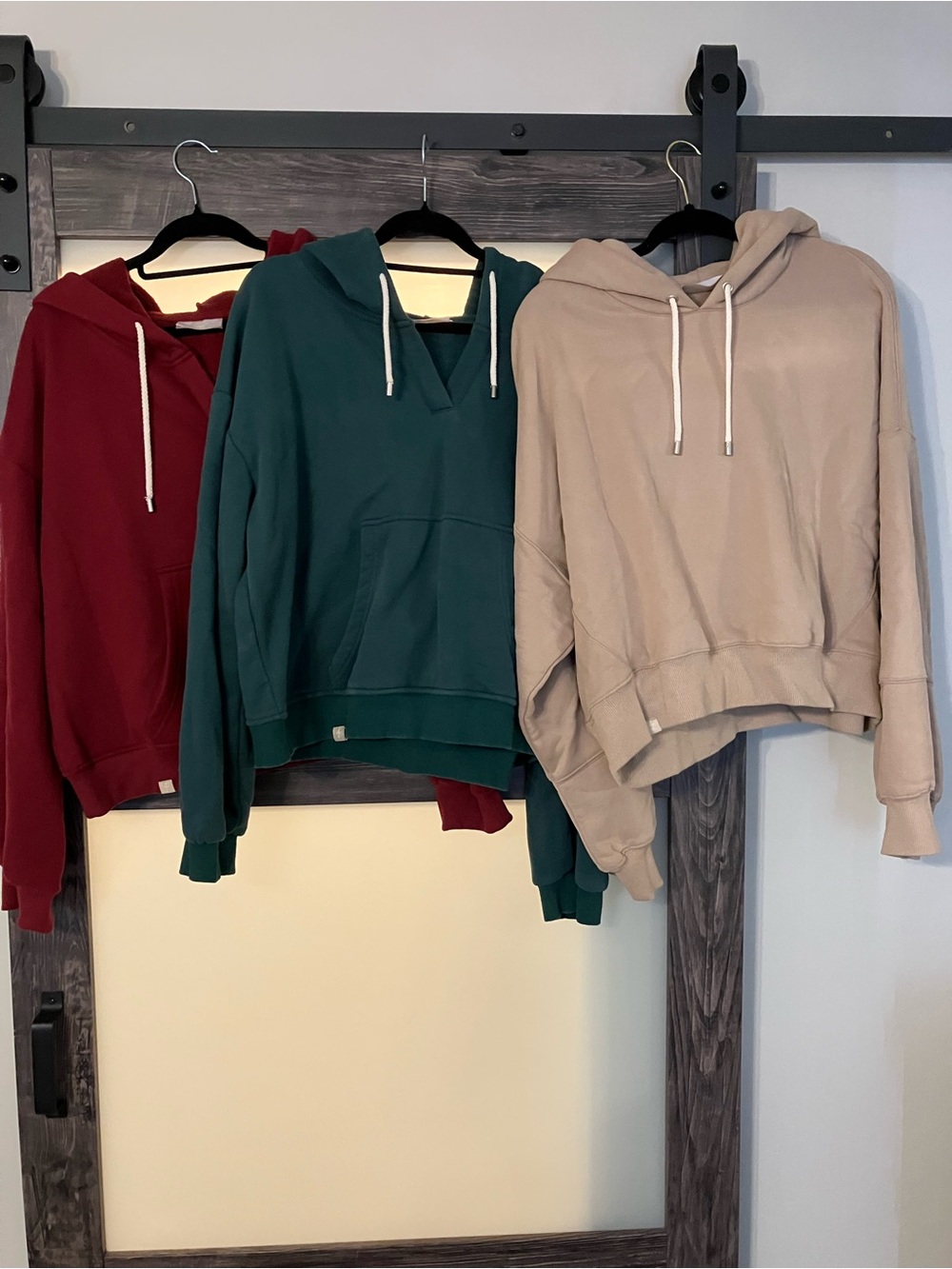 3 Pack - Cropped Pullover Hoodie Sweatshirt - Beige, Green, Burgundy